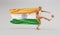 Golden soccer football player kicking a ball with india waving flag. 3D Rendering