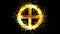 Golden solar cross, pagan religious symbol on transparent background.