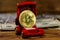Golden souvenir coin bitcoin in car-shaped gift box for jewelry