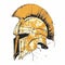 Golden Spartan Helmet On White Background