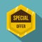 Golden special offer label icon, flat style