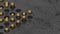 Golden spheres on graphite gray background. Motion design loop animation. Trendy 3d