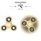 The golden spinner is spinning on a white background. Modern toy antistress for fingers. 3d style. Fast rotation. Isolated on whit