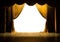 golden stage curtains. wood floor. transparent PNG.