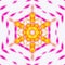 Golden star flower shape art design tile texture in pink hexagon pattern on white color background.