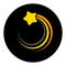 Golden star logo vector icon design on dark background. Technology circle logo and symbols. Shooting star symbol