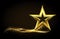 Golden star. Realistic metal figure with glowing gold dust tail. Shining stardust. Glittering particles wave and