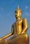 Golden statue of Buddha bathed in morning light