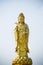 Golden statue of the goddess of mercy  guanyin or guan yin standing on the lotus. buddhist and religion concept