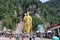 Golden statue of Lord Muragan at the entrance of Batu Caves Hindu Temple near Kuala Lumpur, Malaysia