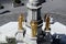 Golden statues of angel on the fountain in front of cathedral in Zagreb