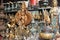 Golden statues of buddha and shiva in flea market in Beijing China