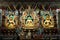 Golden statues of Gautama Buddha, Padmasambhava and Amitayus.