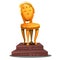 Golden statuette in the form of a vintage chair on a pedestal isolated on white background. Vector cartoon close-up