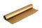 Golden sticker roll isolated on white background. Foil sheet material. Clipping path