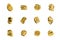 Golden stones set on white background isolated close up, gold nuggets collection, yellow metal rocks samples texture, gold mine