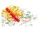 Golden streamer party cracker confetti decoration white background