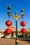 Golden Streetlight and Red Chinese Lantern at Wat Arun, Bangkok