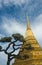 Golden stupa and a tree over blue sky background