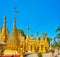 The golden stupas and giant hti finial, Hang Si, Taunggyi, Myanmar