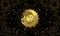 Golden sun and moon with round orbits, black mystical night sky with clouds and stars, mystical astrological background