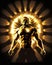 A golden sun radiating strength and power. Zodiac Astrology concept. AI generation