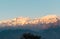 Golden sun rays falling on snow cladded Kedarnath peak of Gangotri group of Garhwal Himalayas during sunset from Deoria Tal.