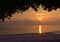 Golden Sun Rising at Horizon over Ocean with Warm Sky under Dark Shade of Tree - Kalapathar Beach, Havelock Island, Andaman, India