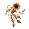 Golden Sunflower Branch Romantic Illustration With Symbolic Elements