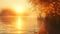 Golden sunlight on a tranquil lake