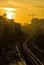 Golden sunrise over hamburg harbor