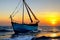 Golden Sunrise Over Weathered Fishing Boat: A Tale of the Sea\\\'s Daily Journey