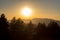 Golden sunset panorama of Zlatibor mountain. Tourist destination