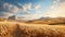 Golden Sunset: A Photorealistic Image Of A Sunlit Wheat Field