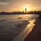 Golden sunset on the Poniente beach in Benidorm