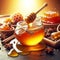 Golden sweet honey. Healthy foods. AI generated