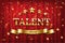 Golden talent show text on ribbon over red curtain