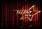 Golden talent show text in the star over red curtain. Event invitation poster. Festival performance banner.