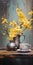 Golden Teacup With Yellow Orchids: Nostalgic Industrial Paintings