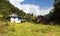 Golden terraced rice or paddy field and primitive house