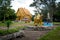 Golden Thai Wat with golden water buffalo statue in front