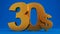 golden thirty dollars isolated on colored blue background