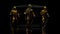 Golden three characters dancing Hip Hop, running man dance, loop animation, 3d