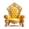 A golden throne with a gold leather seat