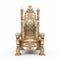 Golden throne on white background. A royal coronation throne.