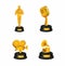 Golden thropy award icon set in music and movie industry concept in cartoon illustration vector