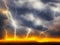 Golden thunderstorm on dark nature background