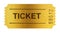 Golden ticket isolated on white with clipping path