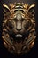 Golden Tiger Head Art Deco Illustration on Black Background. Generative AI