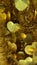 Golden tinsel. Christmas hearts gold decorations close-up